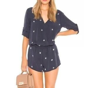 Anthropologie Cloth & Stone Star Wrap Romper XS Navy Blue Boho Celestial Preppy